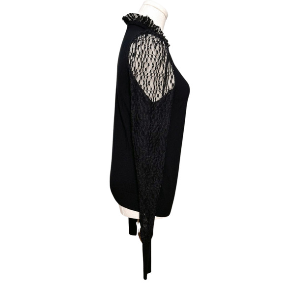 Catherine Malandrino Sheer Black Lace High Ruffle Neck Sweater Large Gothcore - Picture 4 of 9